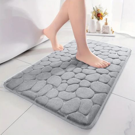 Ede Gris clair - petits cailloux 5080cm, polaire corail 0,8cm d'épaisseur Tapis de sol uni en polaire corail à petits motifs de pierres, facile à nettoyer, convient à un usage domestique, tapis de sal (1/4)