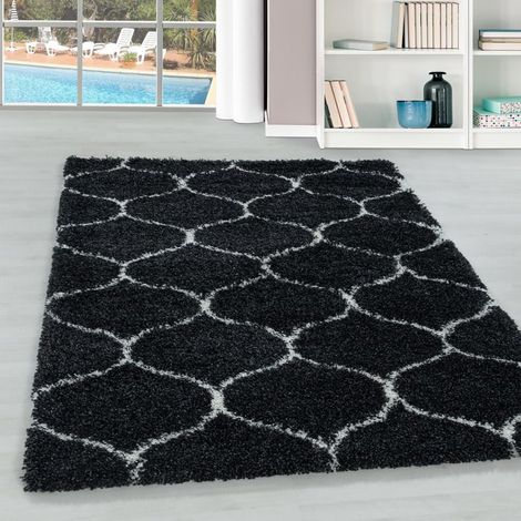 Tapis Shaggy Poils Longs Anthracite 140x200 cm Motif Losanges Scandinaves Doux Confortable pour Salon Chambre Déco Intérieure Moderne (1/5)