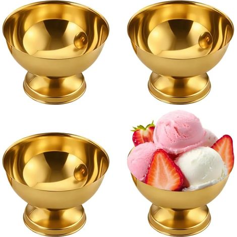 Lot de 4 coupes à glace en inox fini miroir, 150 ml, bols à dessert résistants aux chocs, pré-réfrigérés, pour glace, salade de frui (1/5)
