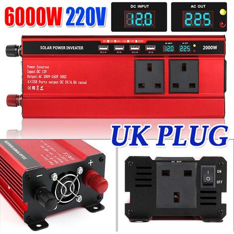 FLITI 6000W Car Power Inverter, DC 12V to AC 220V Converter with 4 USB Ports and 2 UK Sockets, Modified Sine Wave for Camping and Travel (1/5)