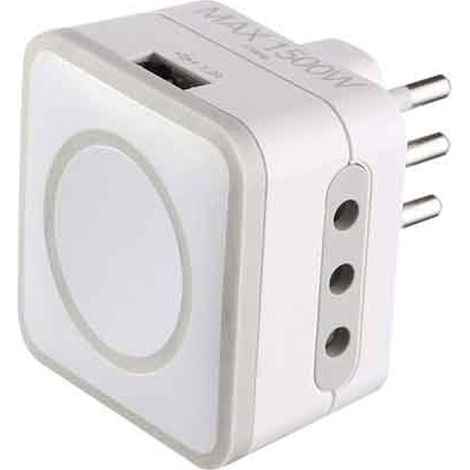 ADATTATORE TRIPLO CON PORTA USB 10A 2P+T - 2 prese 10A+T
