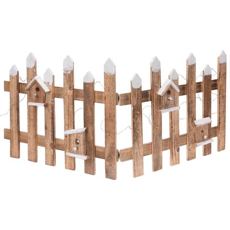 Spetebo – Clôture décorative en bois 100 cm – 30 LED blanc chaud – Éclairage extérieur – Piles non incluses – Design hivernal