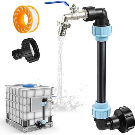 Robinet à Col de Cygne IBC,Raccord Cuve 1000 Litres 3/4 avec Adaptateur de Réservoir S60x6 IBC Robinet de Vidange Accessoire de Réservoir IBC pour Réservoir d'Eau de Pluie (1/5)