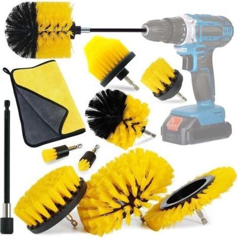 Brosse Perceuse, 10 Pièces Brosse Perceuse Nettoyage Kit pour Perceuse Électrique Brosse de Visseuse pour Voiture Roue pour Jantes, Salle de Bains (1/4)