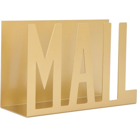 étagère rangement-Porte-lettres métal design perforé pour bureau - Organiseur mail compact doré pour lettres, factures et papiers (1/5)