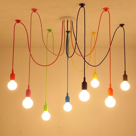 Suspension 8 Bras Lustre Araignée Colorés DIY Suspension Luminaire Réglable Eclairage de Plafond pour Chambres d'enfants Salon,Ampoule non incluse (1/5)