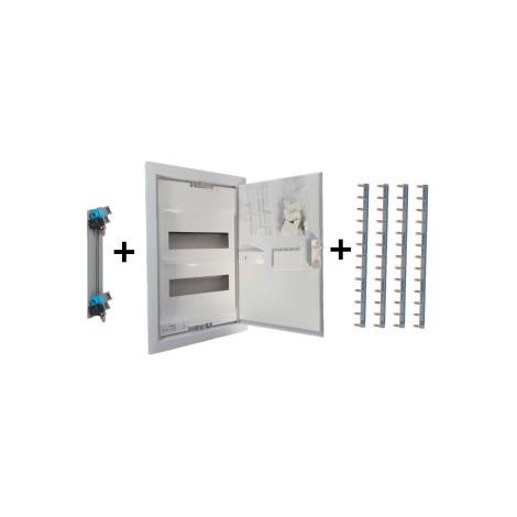 Legrand - Coffret encastrable 2x12+2 avec porte mu00e9tal extra plate + Peignes V et H - Ref. : 001532+405000+404926x4 (1/3)