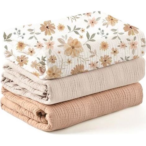 Couverture d'emmaillotage pour bébé, grande couverture d'emmaillotage 100 x 100 cm, ultra-douce et absorbante pour la peau, couverture en mousseline pour bébés (filles et garçons), lot de 3 (1/5)