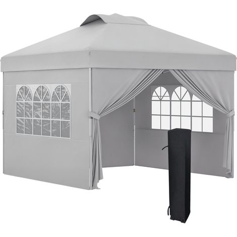 Tonnelle pliante 3x3 m avec hauteur réglable sur 3 niveaux, fenêtres et sac de transport, gris clair