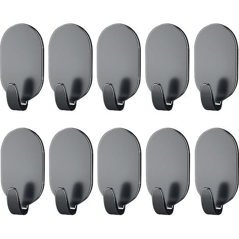 Wandhaken, 10er-Pack selbstklebende Haken, kein Bohren erforderlich, multifunktionale und rostfreie Klebehaken, selbstklebende Wandhaken für Kleidung, Regenschirme (schwarz) (1/5)