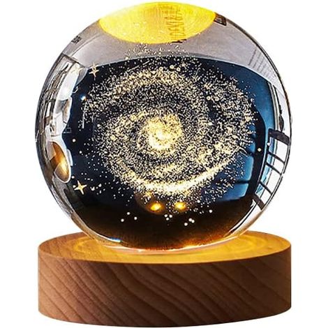 Veilleuse, boule de cristal 3D avec base en bois LED (1/5)