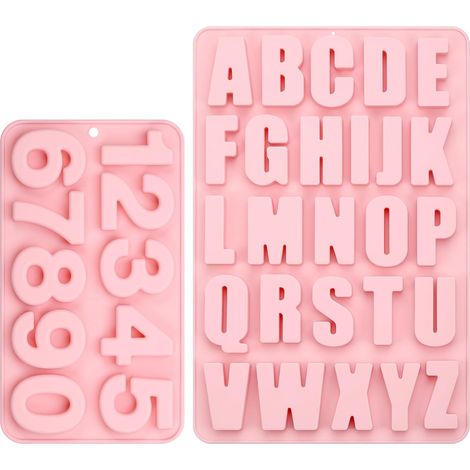 Moule en silicone avec lettres et chiffres de A à Z et 0 à 9 - Grand moule 3D - Pour moule à chocolat, savon et résine époxy - Rose (1/5)