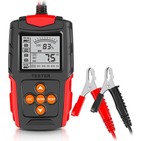 Probador de batería de automóvil de 12 V/24 V, analizador de batería digital LCD, herramienta de diagnóstico de carga para automóvil, camión, motocicleta, color rojo (1/5)