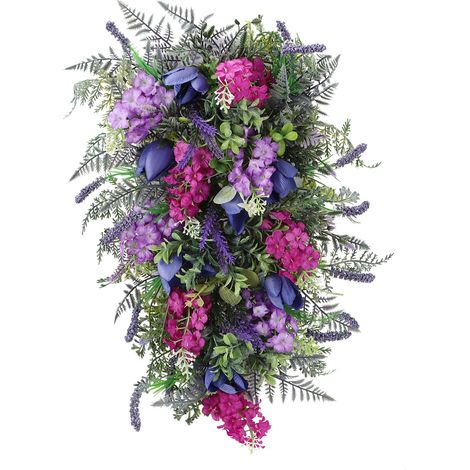Fleur artificielle Swag en tissu de soie, décoration florale pour mur, porte d'entrée, fenêtre, 45x30cm, violet foncé (1/5)