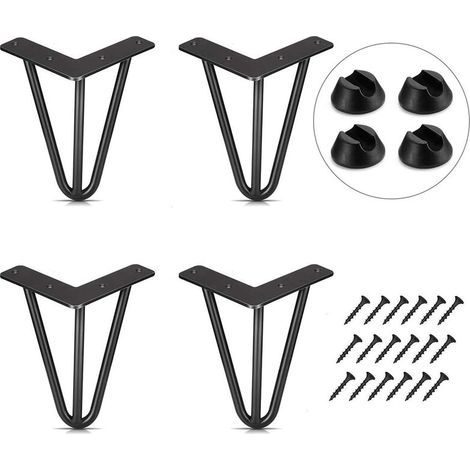 Set of 4 Table Legs, 10cm, DIY Furniture Legs for Dining Table, Coffee Table, Desk, Black + Leg Protectors and Screws (1/4)
