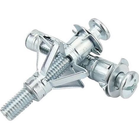 10 Chevilles Métalliques pour Plaque de Plâtre M4x46, Fixations à Expansion Type Aile pour Murs et Plafonds Creux, avec Vis (1/5)