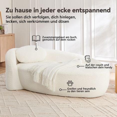 Canapé minimaliste en polaire effet peluche, forme arrondie, coussins moelleux, polyvalent salon/chambre/studio, couleur beige (1/4)