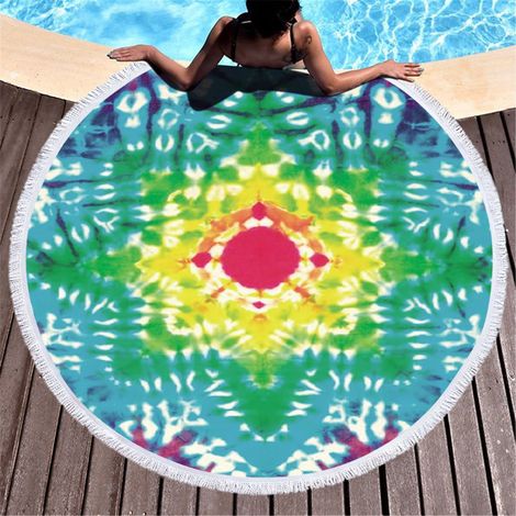 Tapis De Plage - Ronde - Microfibre - Imprimée - Étanche - Anti-sable - 150 cm - 300 g (1/4)