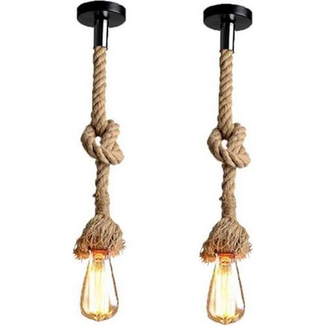 2 Stück Industrielle Pendelleuchte Hanfseil DIY Hängeleuchte Vintage Deckenbeleuchtung Länge 200cm