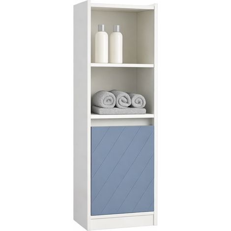 Mobiletto Bagno Salvaspazio con Ripiani e Anta Bianco Azzurro