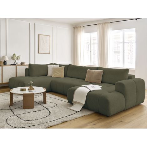 BOBOCHIC - Canapé panoramique convertible FUJI tissu bouclette Angle droit  Vert (1/5)