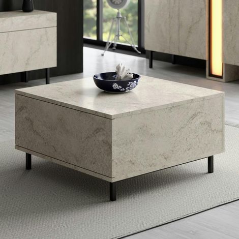 Table basse carrée travertin avec coffre de rangement AURA (1/5)