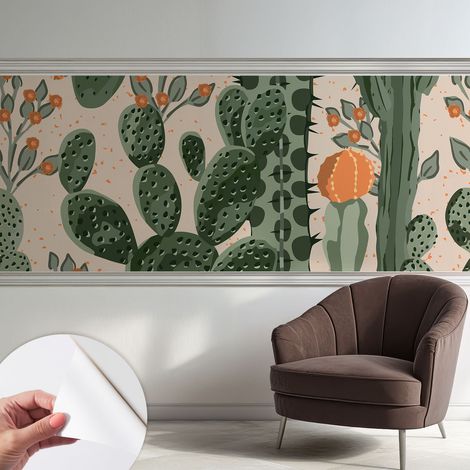 Tapete Selbstklebend - abwaschbar - Tapete mit Motiv - trendige Wanddeko - elegant Fototapete Grüne Kakteen 250x104 cm (1/5)