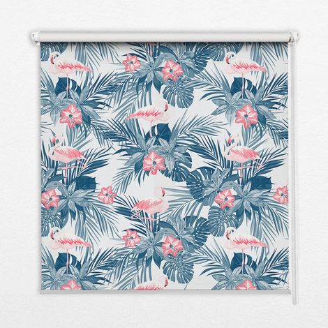 Tenda a Rullo Interna per Finestra - Tenda Filtrante Luce - Tenda Privacy - Tenda Decorativa Rettangolare - Rullo per Interni - (100 cm x 100 cm) - Piante tropicali e fenicotteri