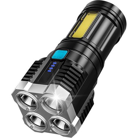 Lampe torche rechargeable L-S03 puissante avec quatre faisceaux haute intensité, éclairage latéral COB et fonction projecteur longue portée (1/5)