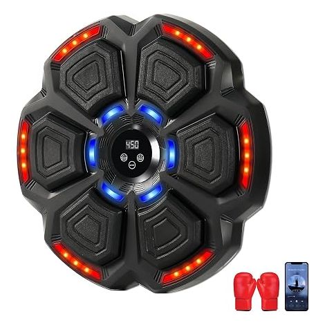 LED Machine de Boxe Musicale, Domicile électronique Cible Intelligente Bluetooth Musique équipement, dentraînement, Murale Hauteur d'installation réglable, avec Gants, Adultes et Enfants (1/5)