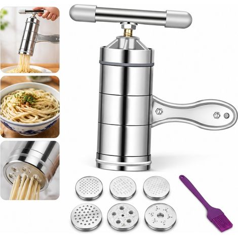 1 Pc Machine a Nouilles Manuelle Inox Gris Avec 6 Moules et Brosse 18 x 13 cm Pressoir Pates Fait Maison Ravioli Cuisine Familiale (1/5)
