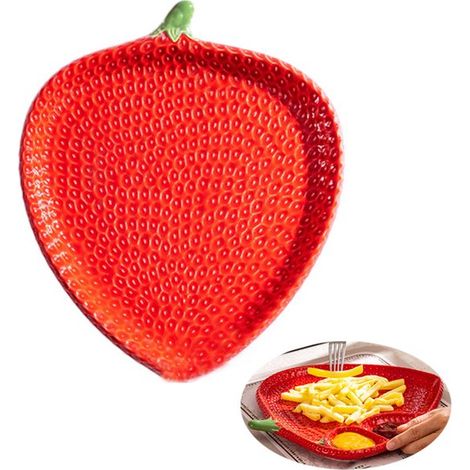 Plato de cerámica con forma de fruta, Plato de cerámica creativo con forma de fruta, Bol decorativo para ensalada, Rojo, 16,5 x 20,8 x 2,5 cm (1/5)