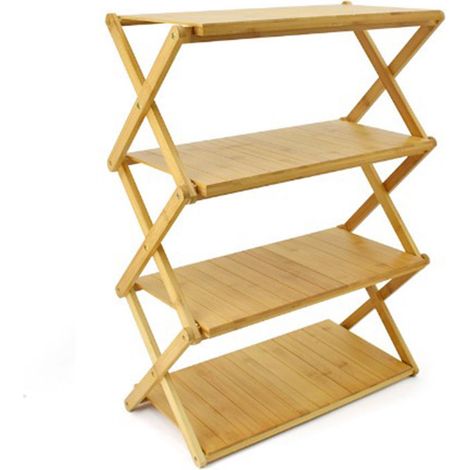 Étagère pliable en bois multicouche, solide et robuste, à haute capacité de charge, rangement portable pour camping extérieur, 4 niveaux (1/5)