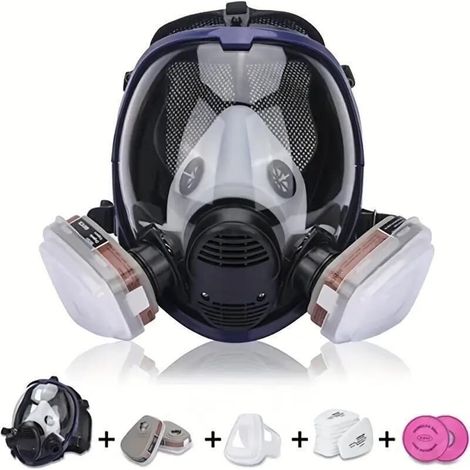 Ensemble de 17 pièces Masque chimique anti-buée 6800 Masque à gaz Respirateur anti-poussière Filtres faciaux complets pour peinture, pulvérisation de pesticides et soudage en laboratoire (1/5)