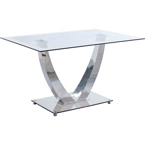 Table à manger en cristal blanc/chrome Dubai. (1/3)