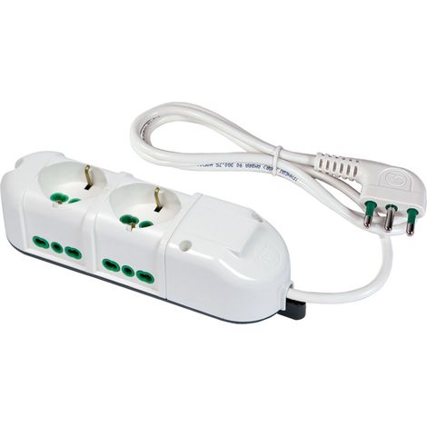 FANTON TRIAX Steckdosenleiste 2 Schuko-Bypass-Steckdosen + 4 seitliche italienische Bypass-Steckdosen, 1,5 m Kabel. großer Stecker 42110