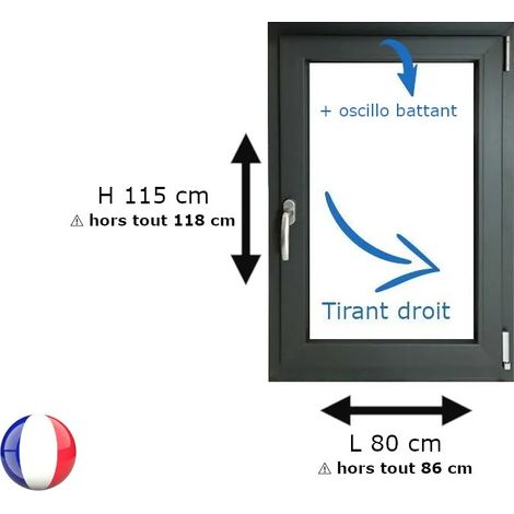 Fenêtre PVC 1 vantail H 115 x L 80 cm OB anthracite pour pose en neuf - tirant droit (1/5)