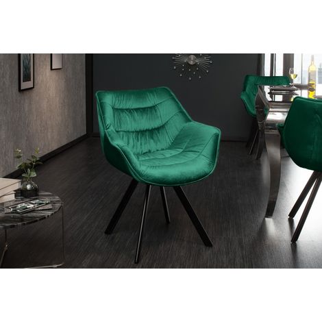 MEUBLER DESIGN Chaise Design The Dutch Comfort Vert Émeraude Velours Style Rétro Avec Accoudoirs, Velours, Métal, Style , 67 x 63 x 82 cm (1/5)