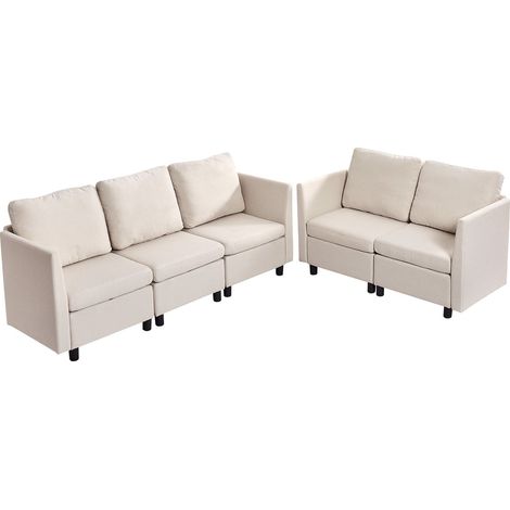 Canapé modulable sectionnel 5 places, canapé d'angle convertible moderne en mousse haute résilience avec rangement dissimulé, sofa rembourré avec cadre en bois massif, pour salon, chambre, beige (1/5)