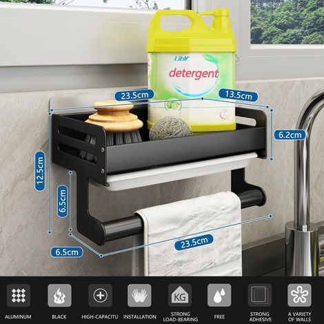 Spülbecken Organizer Wand Hängend, Selbstklebend ohne Bohren, Schwarz – Küchen Zubehör für Schwämme, Bürsten & Spülseife Spülutensilien