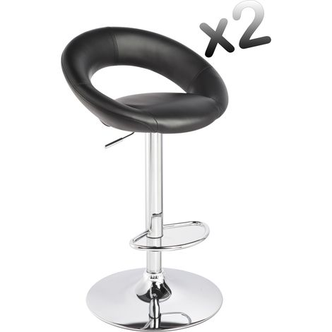 Lot de 2 tabourets de bar en Polyuréthane et acier chromé coloris noir Eclipse, Dim : Hauteur réglable de 78 à 105 cm -PEGANE-