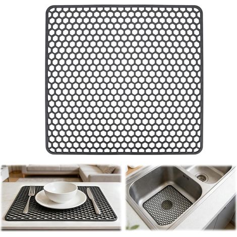 Tapis d'évier en silicone 30,5 x 30,5 cm, pliable et antidérapant, avec pieds de support, protège-évier pour éviers en céramique et en acier inoxydable (1/5)
