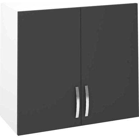 Meuble haut de cuisine avec 2 portes coloris gris - Hauteur 70 x Longueur 80 x profondeur 33 cm (1/2)