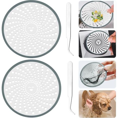 2 Pièces - Grille De Douche - Filtre À Cheveux - Acier Inoxydable Antirouille Avec Anneau Silicone Pour Évacuation Salle De Bain Cuisine Baignoire Argent 11cm (1/5)