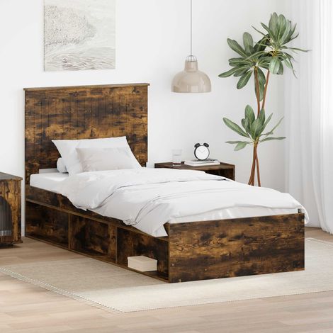 Bed Frame Smoked Oak 90 x 200 cm Solid Pine Wood vidaXL (1/5)
