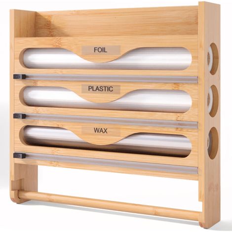 Coupe-film alimentaire en bambou, étagère à plusieurs niveaux pour papier aluminium, couleur bois naturel