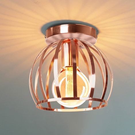 Plafonnier Industriel Métal Cage Suspensions Lustres Abat-Jour Géométrique Luminaire E27 Lampe Plafond Chambre Café Restaurent Entrée Couloir, 20 CM, Or Rose (1/5)