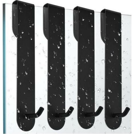 4 PCS Crochet Douche Inox Porte Serviette Salle de Bain Inox Crochet pour Paroi de Douche Crochets pour Serviettes de Bain Porte Accroche Torchon Cuisine Noir Porte Manteau Porte sans Percage (1/5)