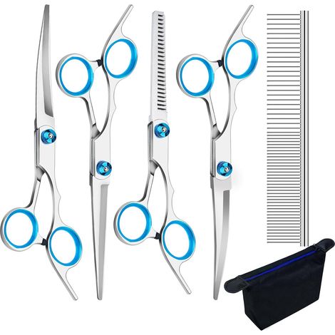 Ensemble de 6 ciseaux de toilettage professionnels pour animaux de compagnie, en acier inoxydable, pour la coupe et la finition à domicile.-AquaForge (1/5)