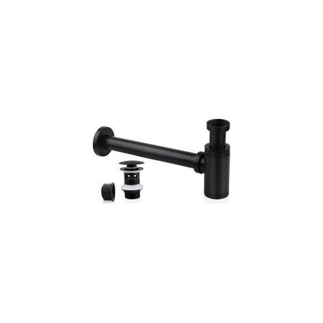 Siphon en Acier Inoxydable Noir pour Lavabo, Bonde Universelle, Réglable, Robuste Idéal pour Éviers et Lavabos.